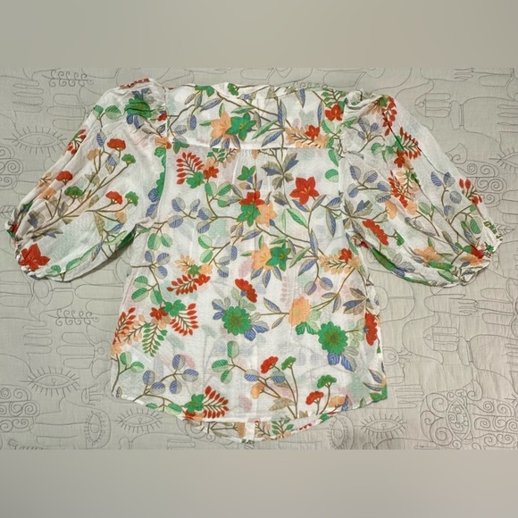NWT Maeve Kalapana Blouse 12 Floral Balloon Cream Short Sleeves Button Down - Picture 7 of 14